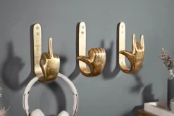 Riess-Ambiente Goldene Möbel|Wanddekoration > Extravagante Kleiderhaken FINGERS gold Metall-Aluminium 3er Set Wandgarderobe