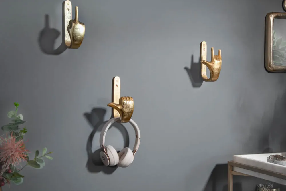 Riess-Ambiente Goldene Möbel|Wanddekoration > Extravagante Kleiderhaken FINGERS gold Metall-Aluminium 3er Set Wandgarderobe
