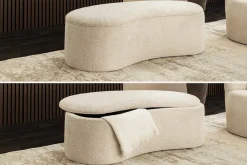Riess-Ambiente Sitzbänke > Extravagante Polsterbank ELEMENTAL 120cm champagner beige Feinstrick Bouclé mit Stauraum