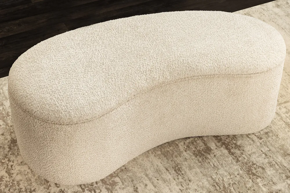 Riess-Ambiente Sitzbänke > Extravagante Polsterbank ELEMENTAL 120cm champagner beige Feinstrick Bouclé mit Stauraum