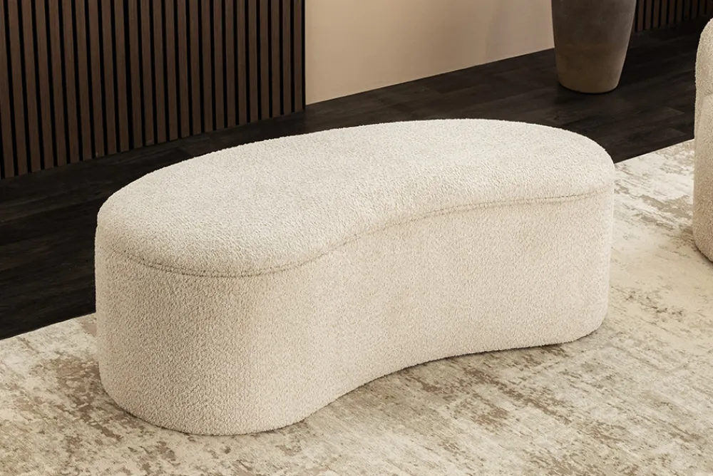 Riess-Ambiente Sitzbänke > Extravagante Polsterbank ELEMENTAL 120cm champagner beige Feinstrick Bouclé mit Stauraum