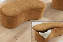 Riess-Ambiente Sitzbänke > Extravagante Polsterbank ELEMENTAL 120cm senfgelb Samt mit Stauraum organische Form