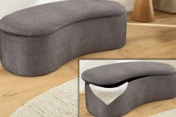 Riess-Ambiente Skandinavisch|Sitzbänke > Extravagante Polsterbank ELEMENTAL 120cm graphit grau Samt Stauraum organische Form