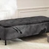 Riess-Ambiente Sitzbänke|Samt Möbel > Extravagante Polsterbank EN VOGUE 120cm grau Samt mit Stauraum schwarze Metallbeine