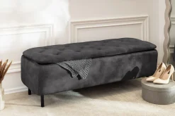 Riess-Ambiente Sitzbänke|Samt Möbel > Extravagante Polsterbank EN VOGUE 120cm grau Samt mit Stauraum schwarze Metallbeine