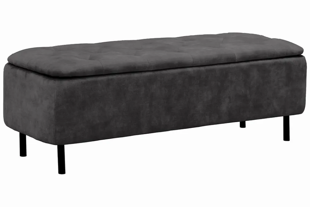 Riess-Ambiente Sitzbänke|Samt Möbel > Extravagante Polsterbank EN VOGUE 120cm grau Samt mit Stauraum schwarze Metallbeine