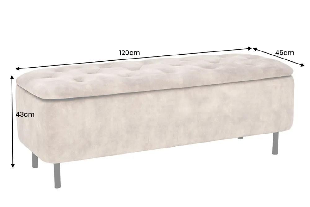 Riess-Ambiente Sitzbänke|Samt Möbel > Extravagante Polsterbank EN VOGUE 120cm grau Samt mit Stauraum schwarze Metallbeine