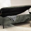 Riess-Ambiente Sitzbänke|Samt Möbel > Extravagante Polsterbank EN VOGUE 120cm grün Samt mit Stauraum schwarze Metallbeine