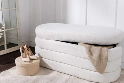Riess-Ambiente Skandinavisch|Sitzbänke > Extravagante Polsterbank VOGUE 115cm creme weiß Bouclé Sitzbank mit Stauraum