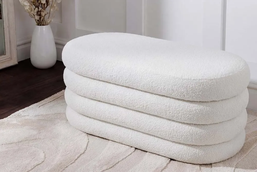 Riess-Ambiente Sitzbänke > Extravagante Polsterbank VOGUE 85cm weiß Bouclé Sitzbank mit Stauraum