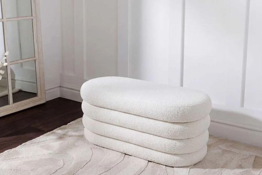 Riess-Ambiente Sitzbänke > Extravagante Polsterbank VOGUE 85cm weiß Bouclé Sitzbank mit Stauraum