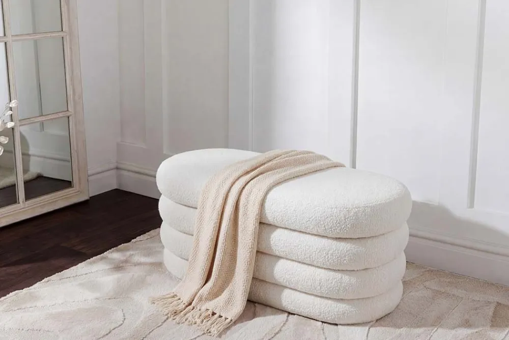 Riess-Ambiente Sitzbänke > Extravagante Polsterbank VOGUE 85cm weiß Bouclé Sitzbank mit Stauraum