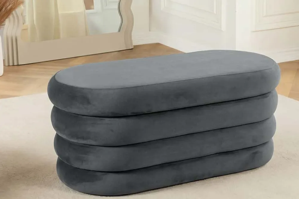 Riess-Ambiente Sitzbänke|Samt Möbel > Extravagante Polsterbank VOGUE 85cm grau Samt Sitzbank mit Stauraum
