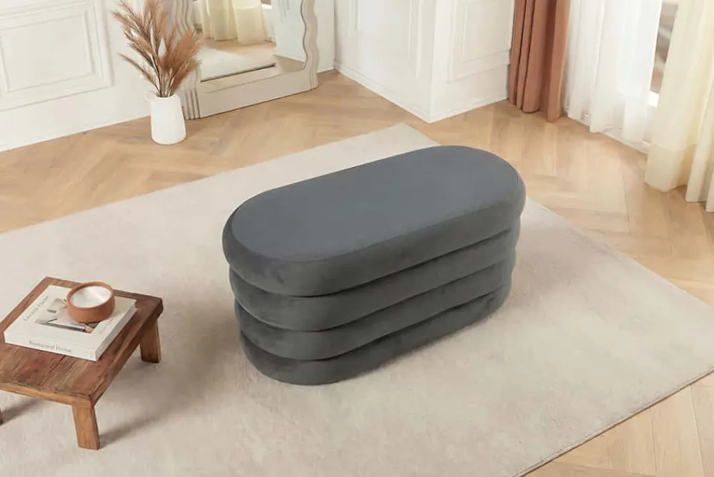 Riess-Ambiente Sitzbänke|Samt Möbel > Extravagante Polsterbank VOGUE 85cm grau Samt Sitzbank mit Stauraum