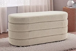 Riess-Ambiente Skandinavisch|Sitzbänke > Extravagante Polsterbank VOGUE 115cm taupe Bouclé Sitzbank mit Stauraum