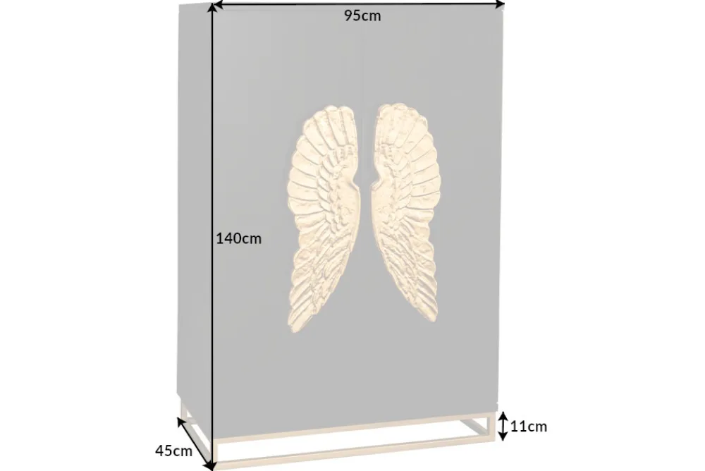 Riess-Ambiente Mehr...|Massivholzschränke > Extravaganter Barschrank ANGEL 140cm schwarz Mangoholz mit goldenen Flügeln