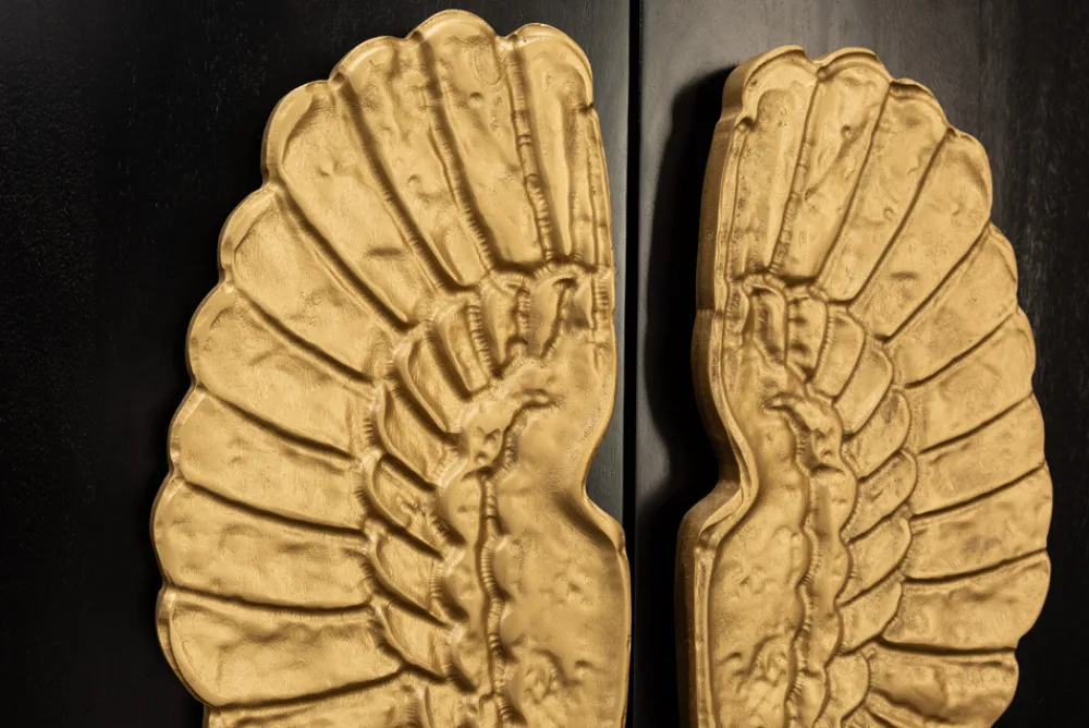 Riess-Ambiente Mehr...|Massivholzschränke > Extravaganter Barschrank ANGEL 140cm schwarz Mangoholz mit goldenen Flügeln