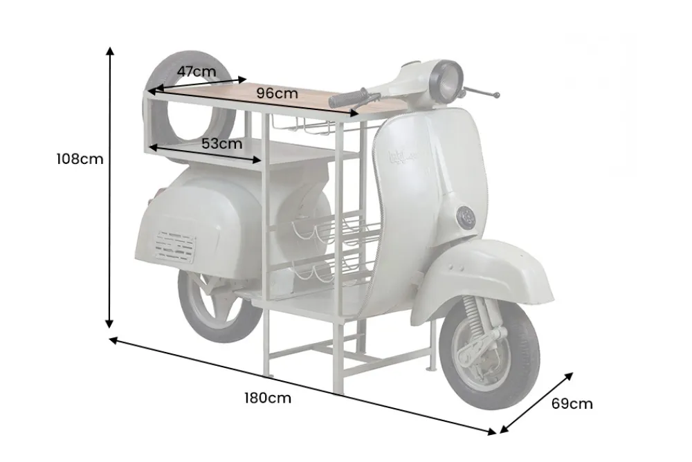 Riess-Ambiente Konsolentische|Barschränke > Extravaganter Bartisch SCOOTER 180cm salbei Retro-Konsole Motorroller Mangoholz Upcycling