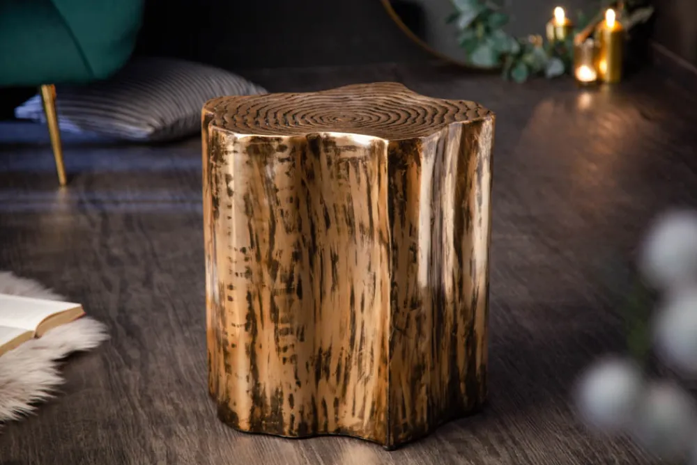Riess-Ambiente Beistelltische|Goldene Möbel > Extravaganter Beistelltisch ORGANIC ORIENT 45cm gold Metall Baumstamm Design