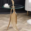 Riess-Ambiente Goldene Möbel > Extravaganter Beistelltisch FEATHER 65cm gold Glasplatte handmade rund