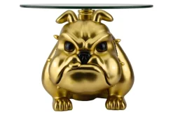 Riess-Ambiente Goldene Möbel|Couchtische & Truhen > Extravaganter Couchtisch BULLDOG 55cm gold rund Hunde-Skulptur mit Glasplatte