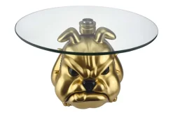 Riess-Ambiente Goldene Möbel|Couchtische & Truhen > Extravaganter Couchtisch BULLDOG 55cm gold rund Hunde-Skulptur mit Glasplatte