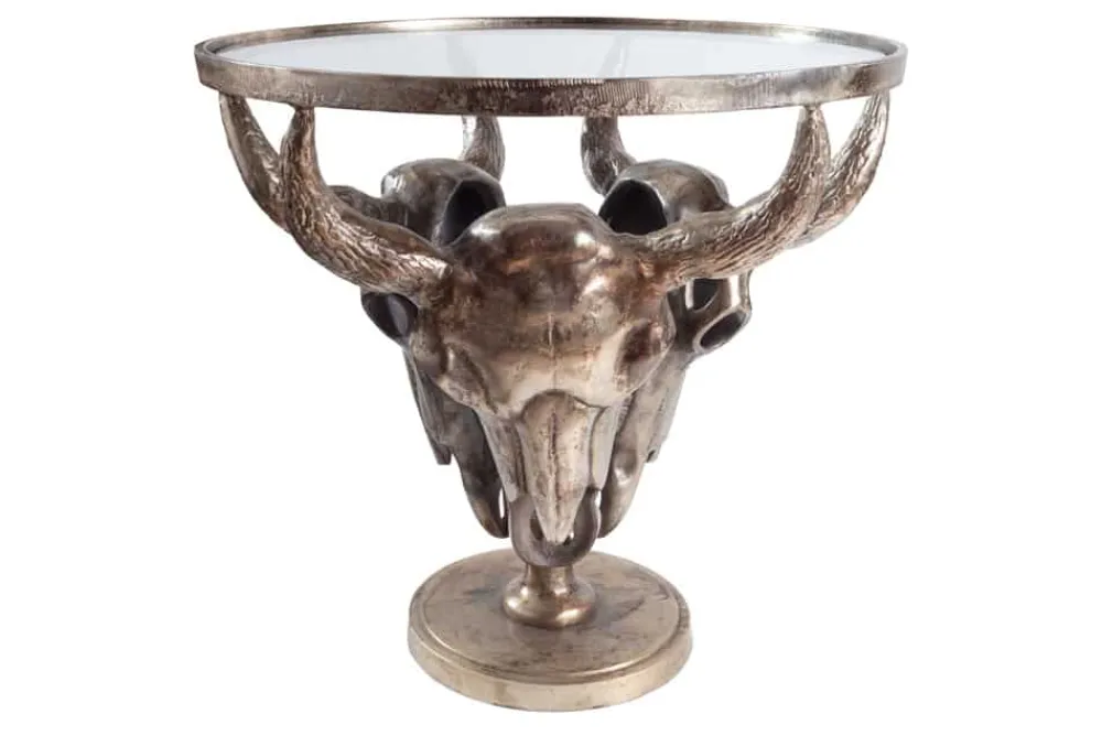 Riess-Ambiente Couchtische & Truhen > Extravaganter Couchtisch MATADOR 56cm bronze Stierkopf mit Glasplatte