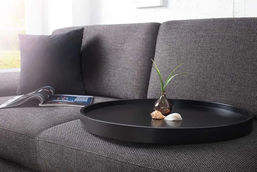 Riess-Ambiente Couchtische & Truhen|Retro Möbel > Extravaganter Couchtisch MODULAR 60cm matt schwarz kupfer rund inkl. Tablett
