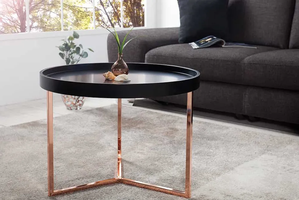 Riess-Ambiente Couchtische & Truhen|Retro Möbel > Extravaganter Couchtisch MODULAR 60cm matt schwarz kupfer rund inkl. Tablett