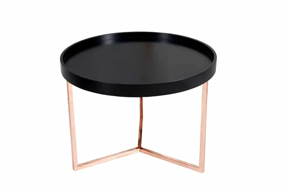 Riess-Ambiente Couchtische & Truhen|Retro Möbel > Extravaganter Couchtisch MODULAR 60cm matt schwarz kupfer rund inkl. Tablett