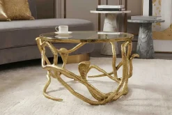 Riess-Ambiente Goldene Möbel|Couchtische & Truhen > Extravaganter Couchtisch SNAKE 70cm gold rund Metall Schlangen-Skulptur Glasplatte