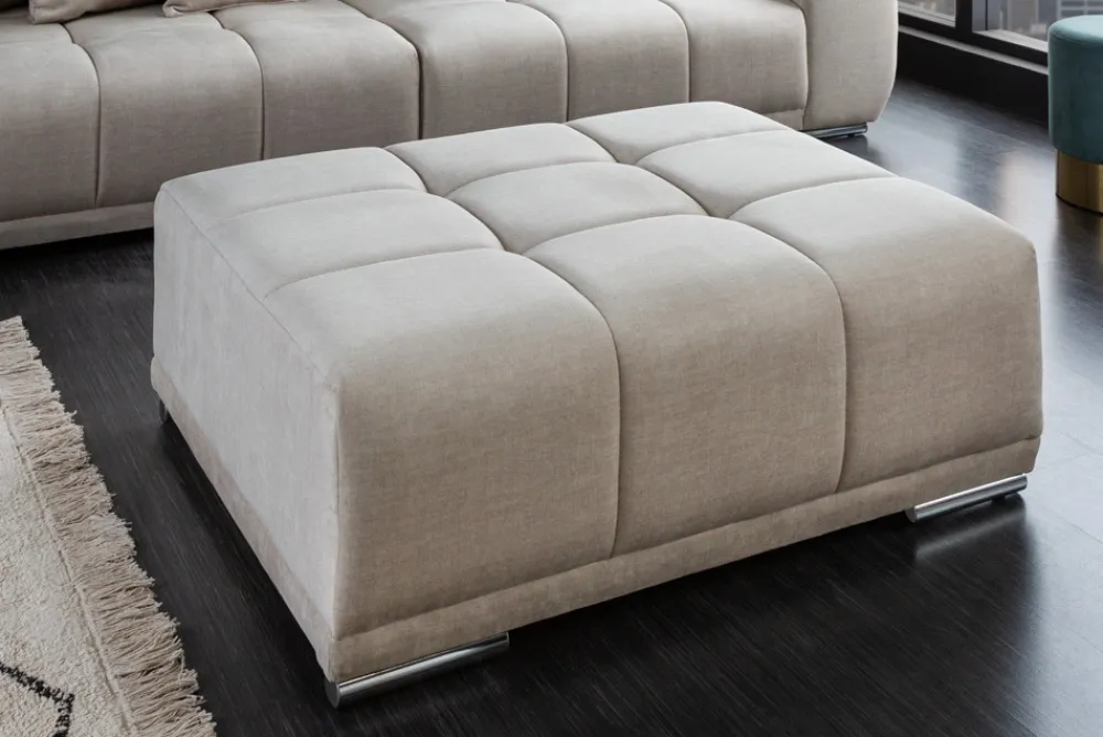 Riess-Ambiente Polsterhocker|Sitzhocker > Extravaganter Hocker ELEGANCIA 110cm champagner beige Vogue Velours Samt Ziersteppung