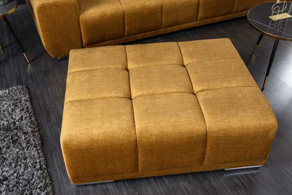Riess-Ambiente Polsterhocker|Sitzhocker > Extravaganter Hocker ELEGANCIA 110cm senfgelb Vogue Velours Samt mit Ziersteppung