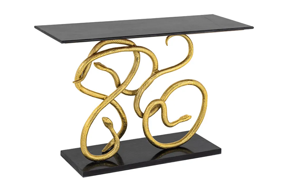 Riess-Ambiente Goldene Möbel|Konsolentische > Extravaganter Konsolentisch WILDLIFE SNAKE 115cm schwarz gold Marmor Schlange Skulptur