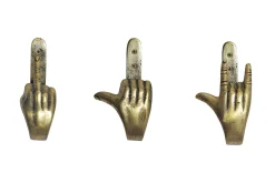 Riess-Ambiente Dekoration|Goldene Möbel > Extravagantes 3er Set Kleiderhaken FINGERS messing Metall-Aluminium Wandgarderobe