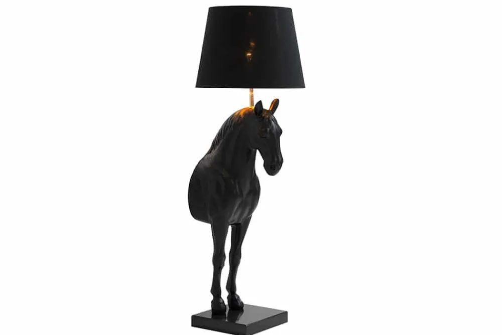 Riess-Ambiente Goldene Möbel|Stehleuchten > Extravagante Stehlampe BLACK BEAUTY 130cm schwarz Pferdefigur