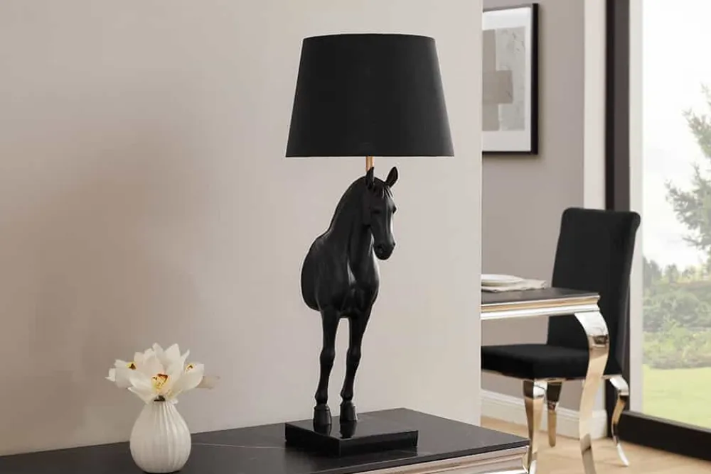 Riess-Ambiente Tischlampen > Extravagante Tischlampe BLACK BEAUTY 75cm schwarz gold Pferde-Skulptur