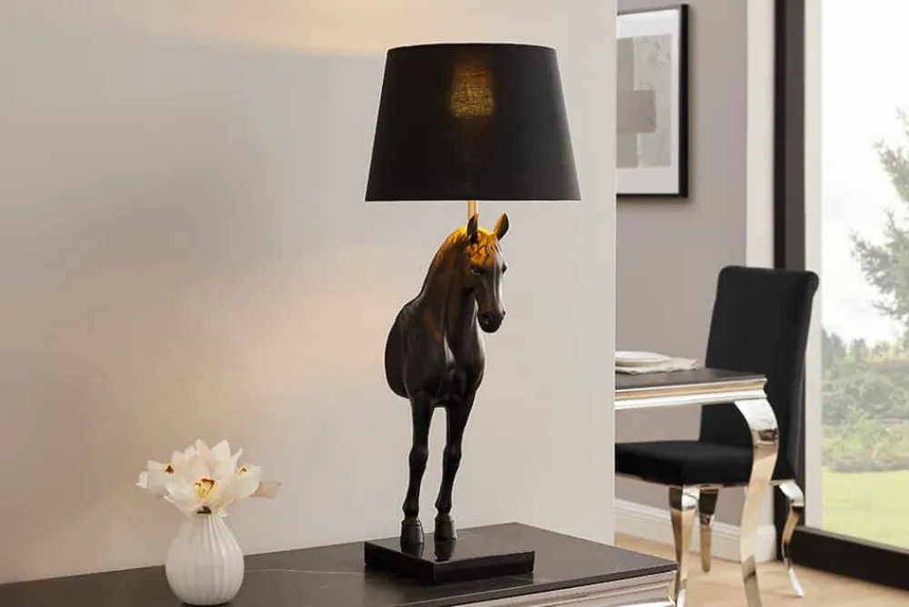 Riess-Ambiente Tischlampen > Extravagante Tischlampe BLACK BEAUTY 75cm schwarz gold Pferde-Skulptur