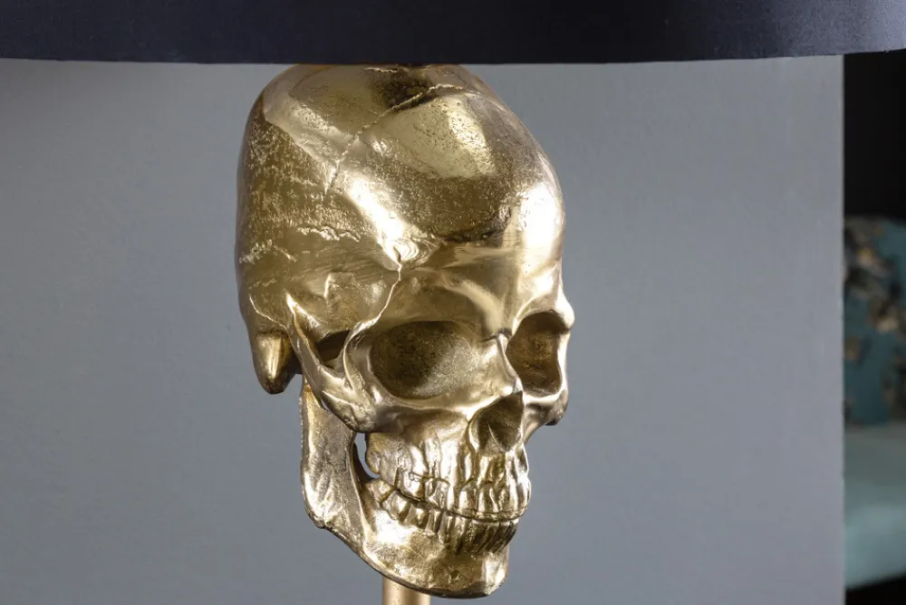 Riess-Ambiente Goldene Möbel|Tischlampen > Extravagante Tischlampe SKULL 56cm schwarz gold Metall Totenkopf Skulptur Leuchte