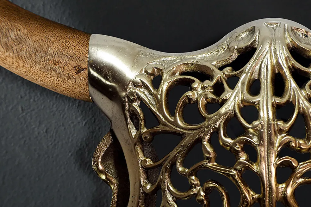 Riess-Ambiente Dekoration|Goldene Möbel > Extravagante Wanddekoration EXOTIC BULL 60cm gold Mangoholz Stierkopf