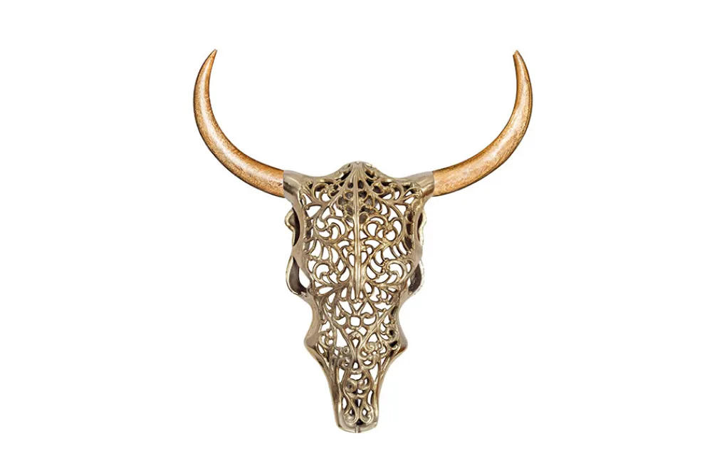 Riess-Ambiente Dekoration|Goldene Möbel > Extravagante Wanddekoration EXOTIC BULL 60cm gold Mangoholz Stierkopf