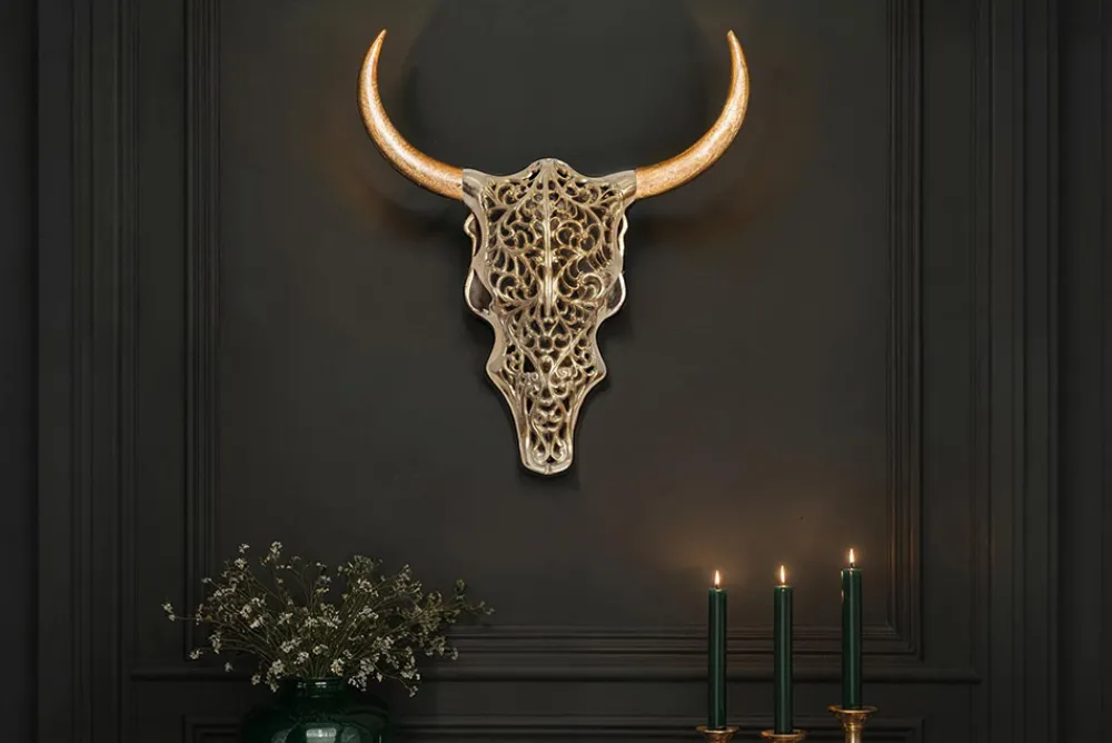 Riess-Ambiente Dekoration|Goldene Möbel > Extravagante Wanddekoration EXOTIC BULL 60cm gold Mangoholz Stierkopf