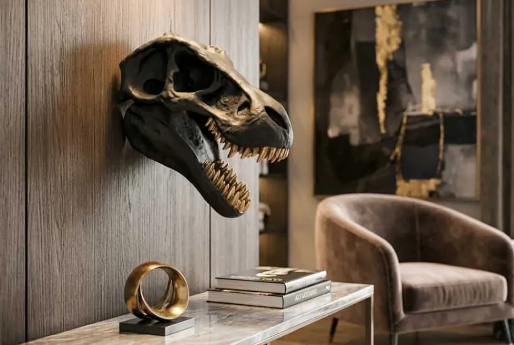 Riess-Ambiente Wanddekoration > Extravagante Wanddekoration T-REX 40cm schwarz handmade Dinosaurier-Kopf