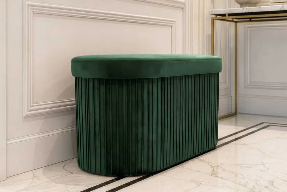 Riess-Ambiente Sitzbänke|Samt Möbel > Faltbare Polsterbank ÉLAN 80cm grün Samt Sitzbank mit Stauraum