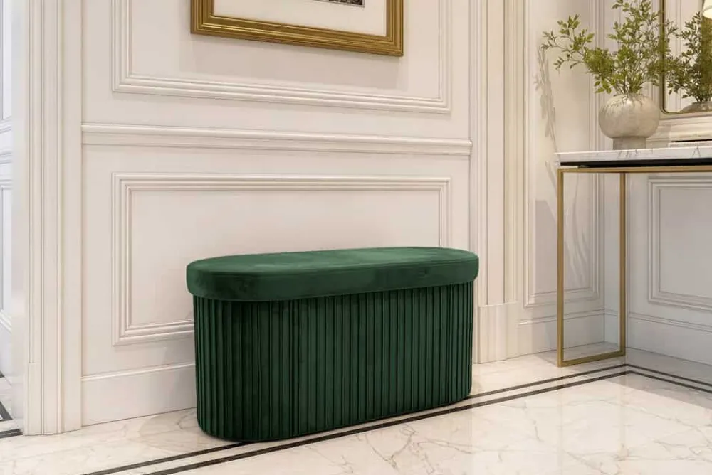 Riess-Ambiente Sitzbänke|Samt Möbel > Faltbare Polsterbank ÉLAN 80cm grün Samt Sitzbank mit Stauraum