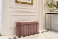 Riess-Ambiente Sitzbänke|Samt Möbel > Faltbare Polsterbank ÉLAN 80cm rosa Samt Sitzbank mit Stauraum