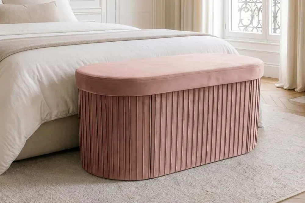 Riess-Ambiente Sitzbänke|Samt Möbel > Faltbare Polsterbank ÉLAN 80cm rosa Samt Sitzbank mit Stauraum