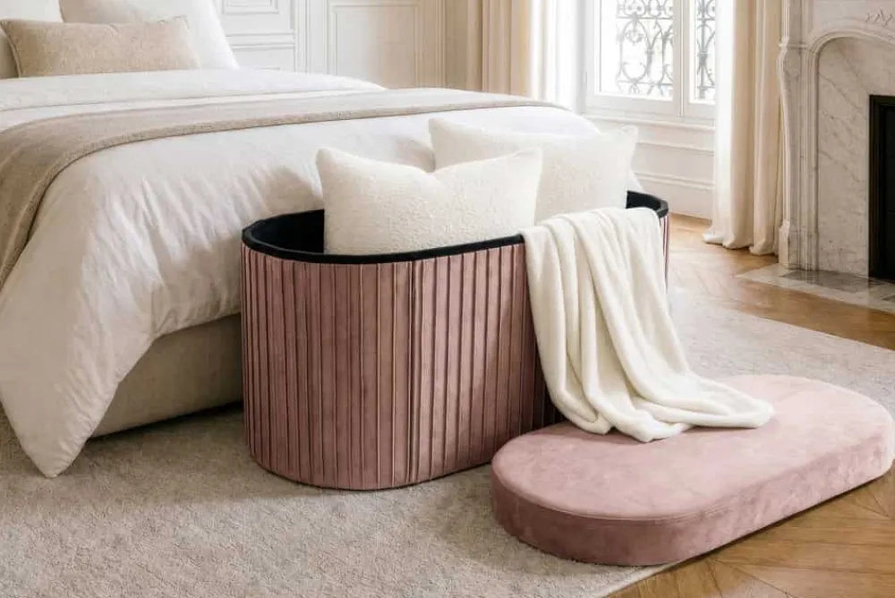 Riess-Ambiente Sitzbänke|Samt Möbel > Faltbare Polsterbank ÉLAN 80cm rosa Samt Sitzbank mit Stauraum