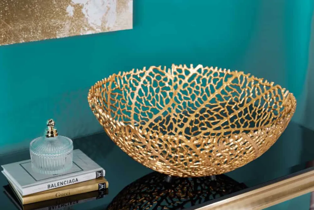 Riess-Ambiente Goldene Möbel|Schalen > Filigrane Design Schale ABSTRACT LEAF 45cm gold Handarbeit