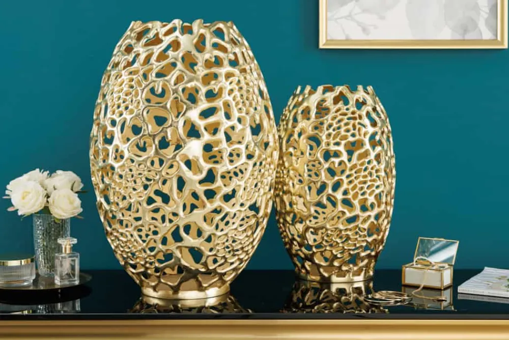 Riess-Ambiente Dekoration|Goldene Möbel > Filigrane Design Vase ABSTRACT LEAF gold 50cm Handarbeit